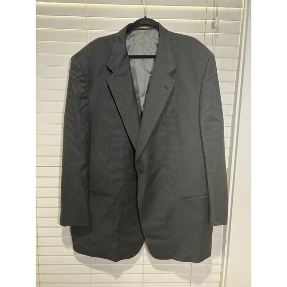 Vintage Givenchy Monsieur Suit‎ 54L Pleated Cuffed Pants 50x28 Black Striped - Picture 1 of 12